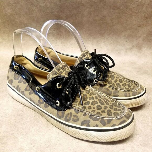 Sperry Womens Top-sider 9771577 Size 9.5 Black Leopard Print Slip On Loafers - Picture 1 of 10